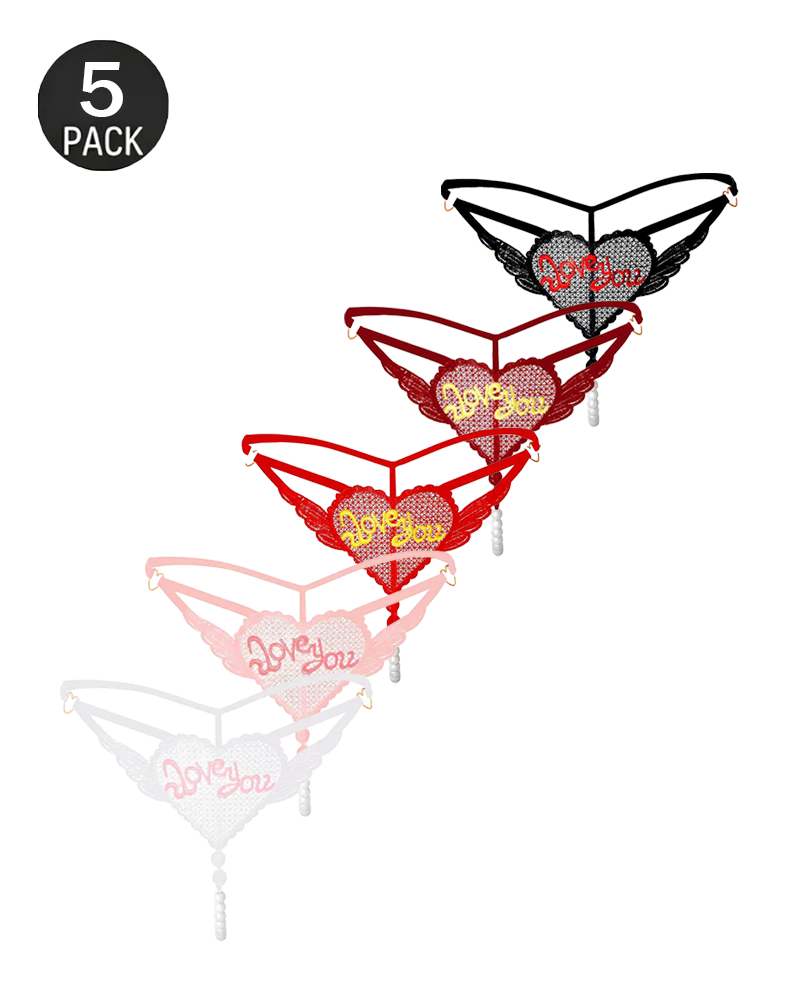 Heart Pearl Sheer Jacquard Embroidered Thong