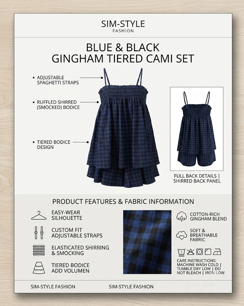 Breathable Plaid Cotton Linen Camisole Shorts Pajama Set