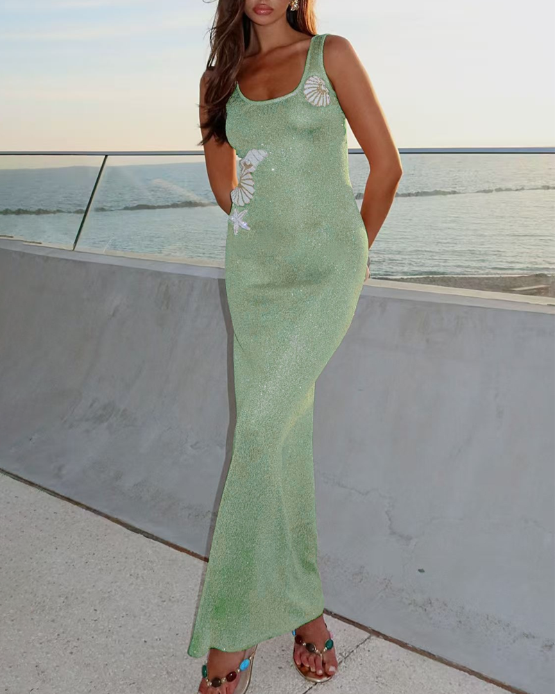 Vacation Style Crew Neck Sleeveless Knit Bodycon Dress