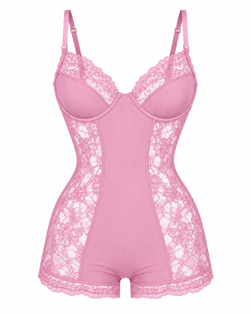 Floral Sheer Lace Romper Lingerie with Structured Cups