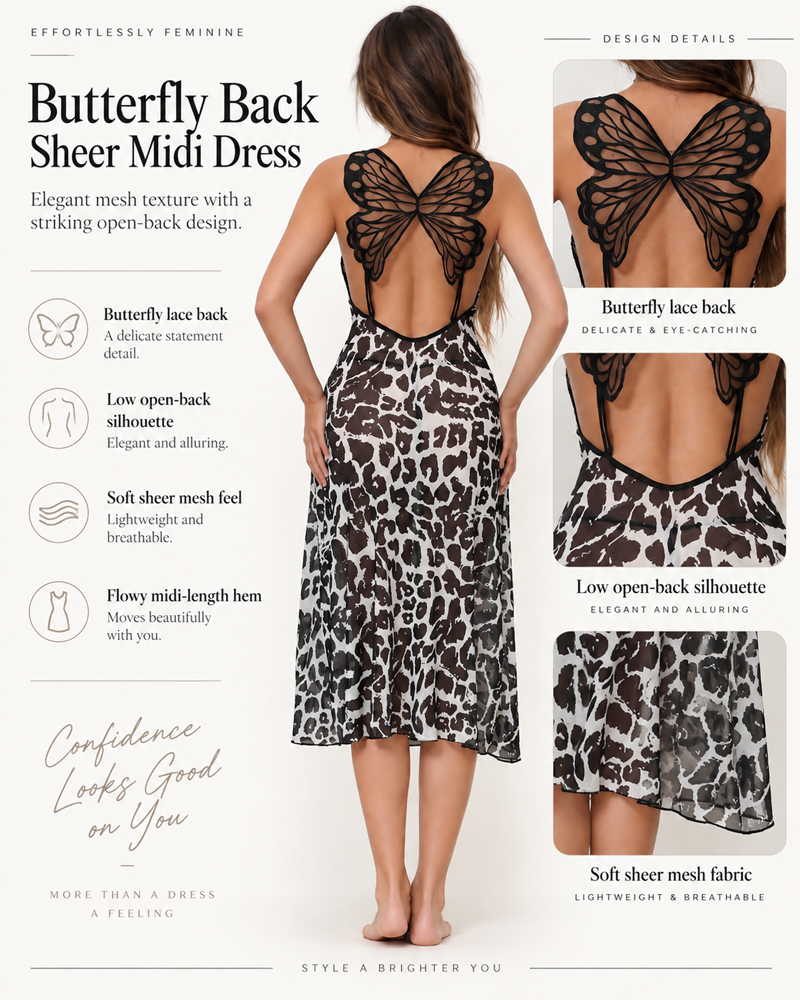 Butterfly Back Lace Animal Print Midi Lingerie Dress