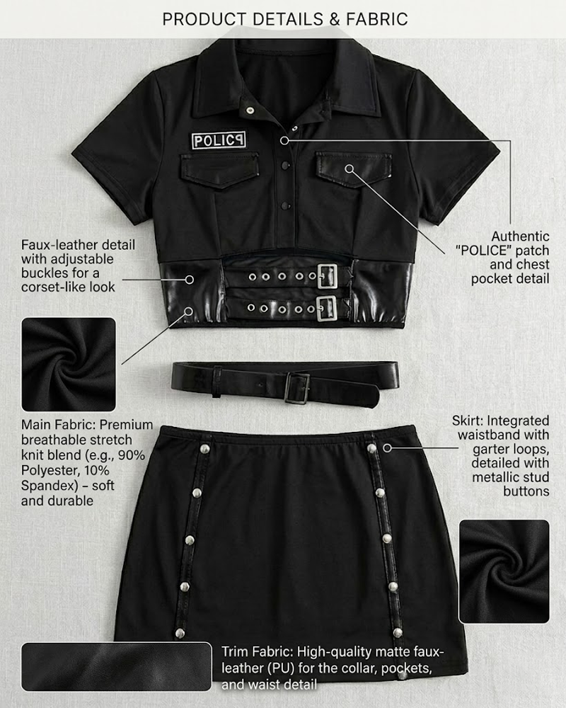 Sexy Police Officer Costume Mini Skirt Lingerie Set