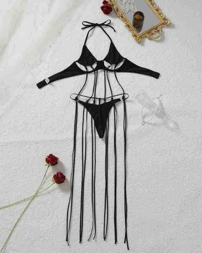 Sexy Strappy Cutout Halter Bra & Thong Lingerie Set