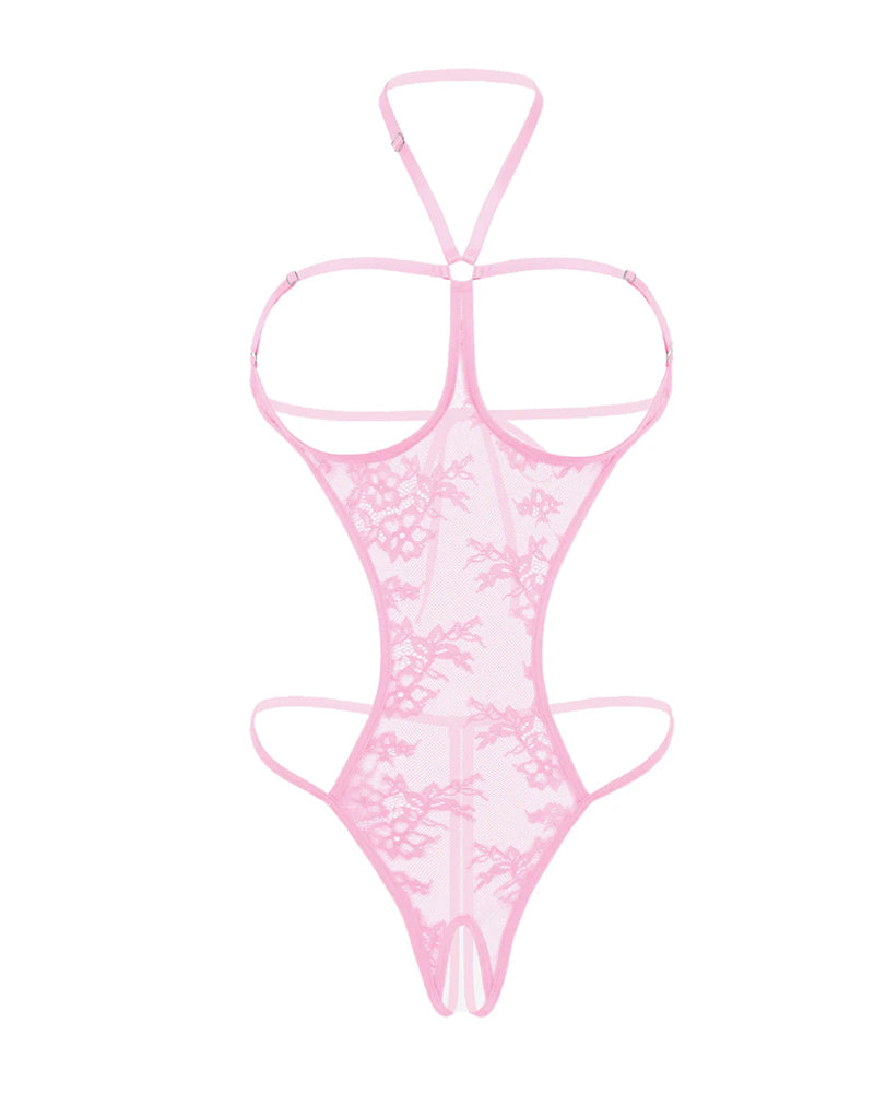 Sexy Lace Cutout Mini Bodysuit Halter Teddy Nightie