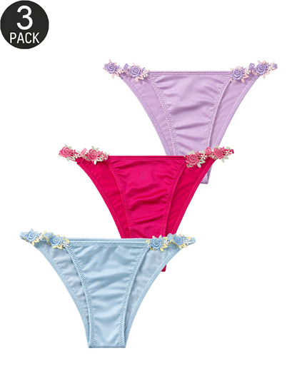 3-Pack Floral Appliqué Panties Mixed Colors