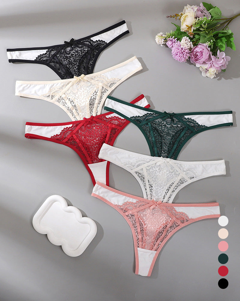 6-Pack Sexy Lace Colorblock Breathable Thongs
