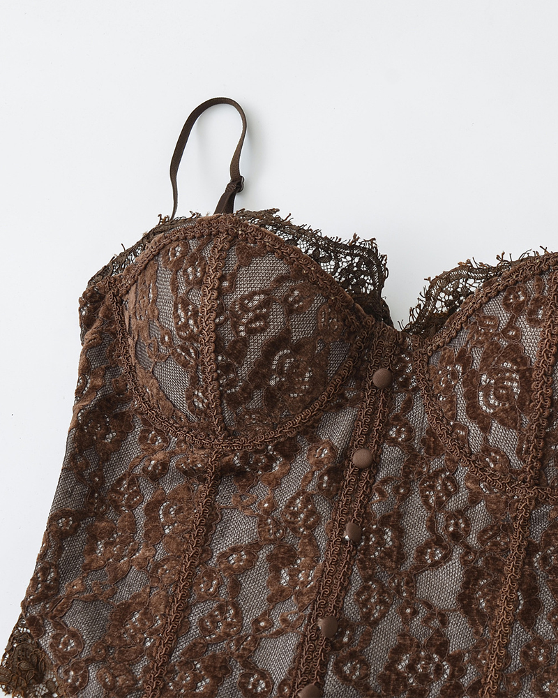 Sexy Boned Corset Lace Mesh Patchwork Cami Top