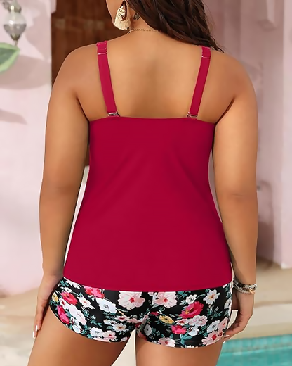 Plus Size Solid Color Two-Piece Boyshort Bikini Set