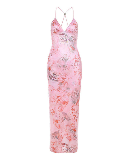 Sexy Halter Tie Backless Butterfly Detail Printed Bodycon Dress