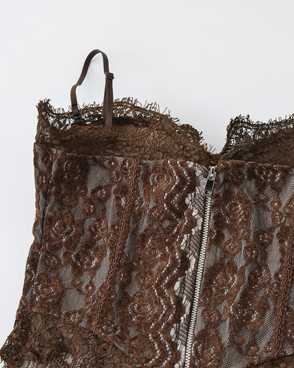 Sexy Boned Corset Lace Mesh Patchwork Cami Top