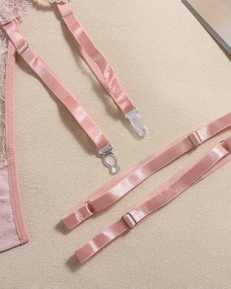 Luxury Pearl Lace Lingerie Set with Boned Waist Corset