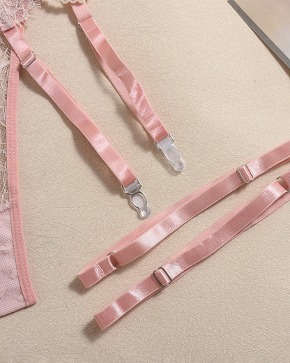 Luxury Pearl Lace Lingerie Set with Boned Waist Corset