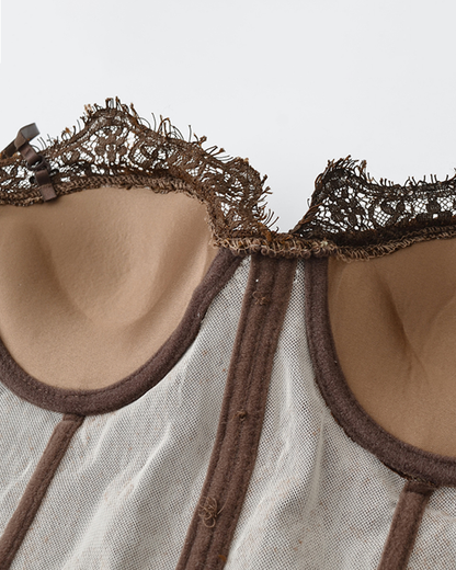 Sexy Boned Corset Lace Mesh Patchwork Cami Top