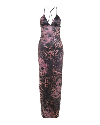 Sexy Halter Tie Backless Butterfly Detail Printed Bodycon Dress
