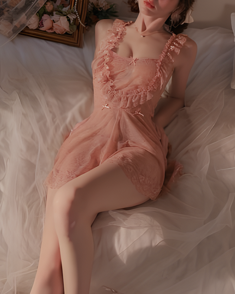 Sexy Lace Back Slit Nightgowns with Open-Back Design