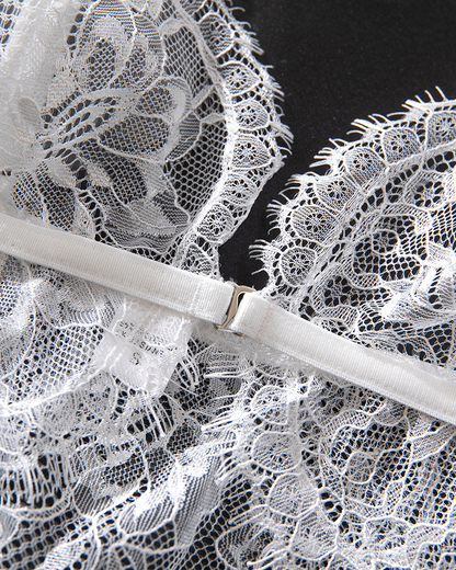 Sexy White Sheer Lace Front-Closure Lingerie Set