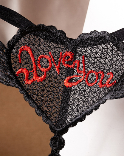 Heart Pearl Sheer Jacquard Embroidered Thong