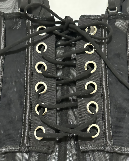 Sexy Sheer Stripe Mesh Corset Set with Matching Choker