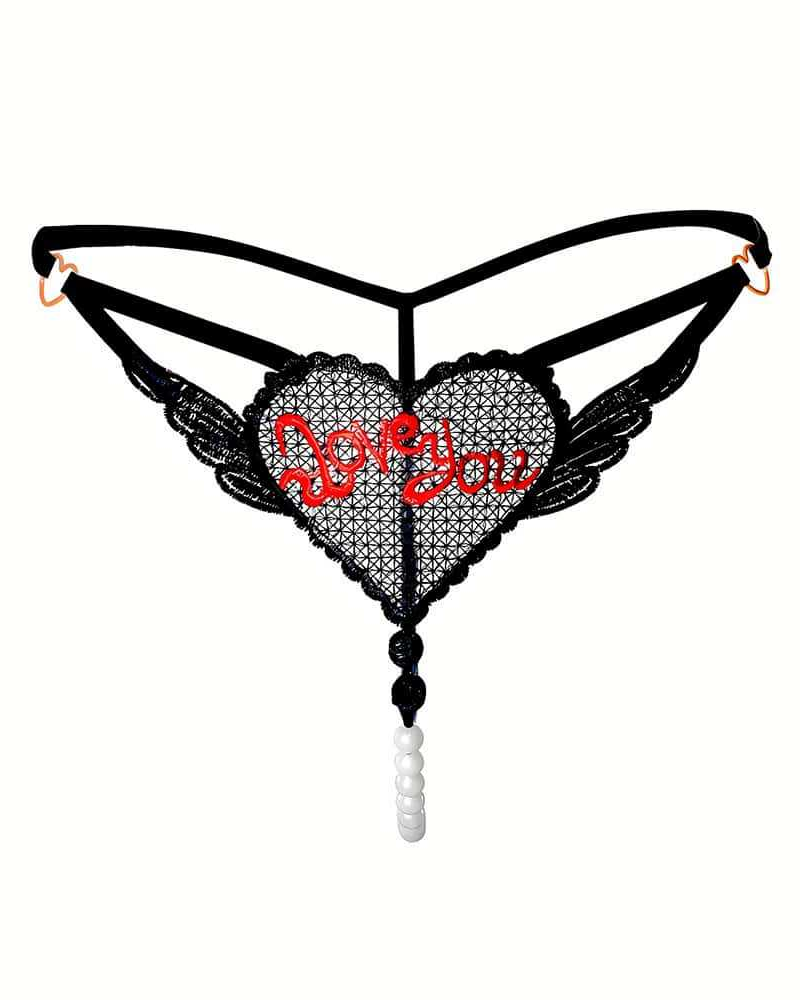 Heart Pearl Sheer Jacquard Embroidered Thong