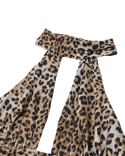 Leopard Print Mock Neck Sleeveless Top and Asymmetrical Skirt Set