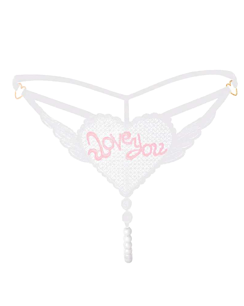 Heart Pearl Sheer Jacquard Embroidered Thong
