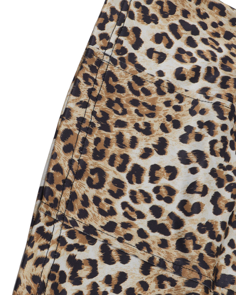 Leopard Print Mock Neck Sleeveless Top and Asymmetrical Skirt Set