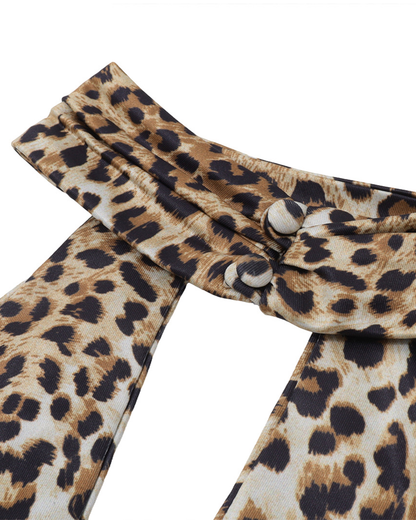 Leopard Print Mock Neck Sleeveless Top and Asymmetrical Skirt Set
