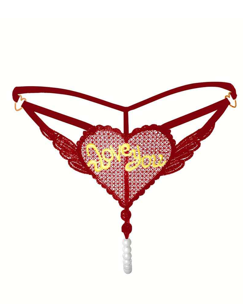 Heart Pearl Sheer Jacquard Embroidered Thong