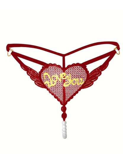 Heart Pearl Sheer Jacquard Embroidered Thong