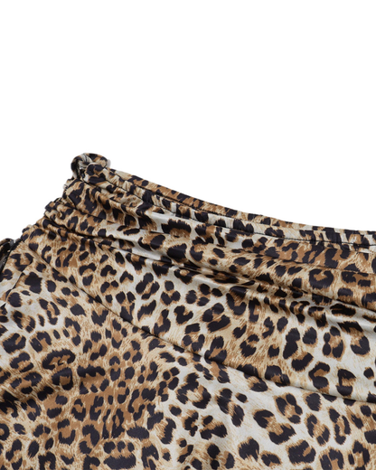 Leopard Print Mock Neck Sleeveless Top and Asymmetrical Skirt Set