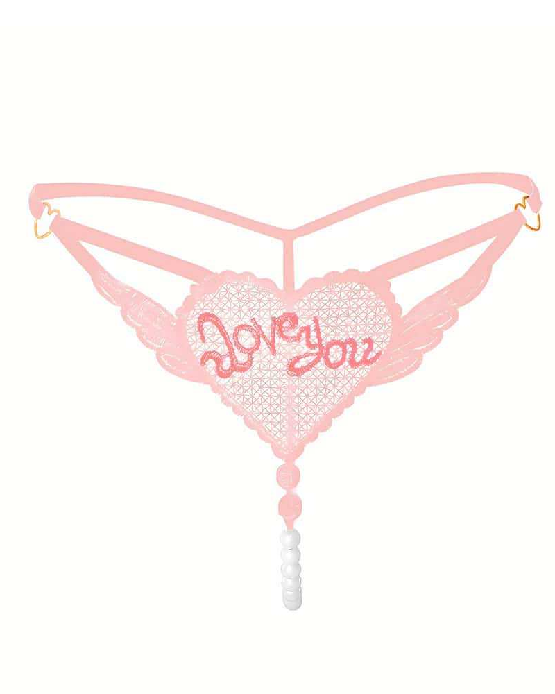 Heart Pearl Sheer Jacquard Embroidered Thong