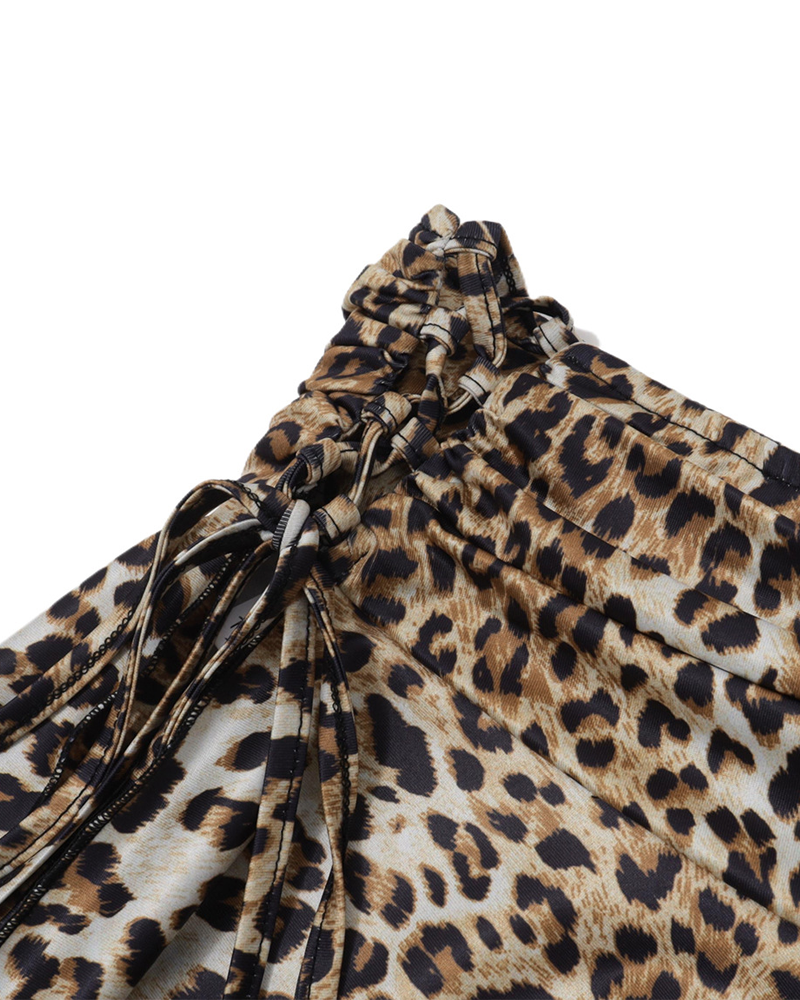 Leopard Print Mock Neck Sleeveless Top and Asymmetrical Skirt Set