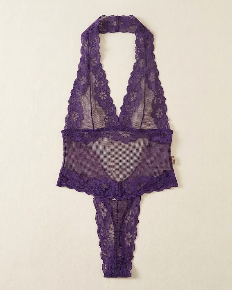 Plus Size Sexy Lace Sheer Halter Lingerie Bodysuit