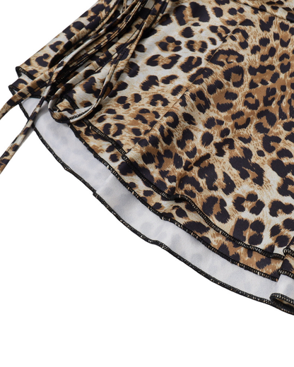 Leopard Print Mock Neck Sleeveless Top and Asymmetrical Skirt Set