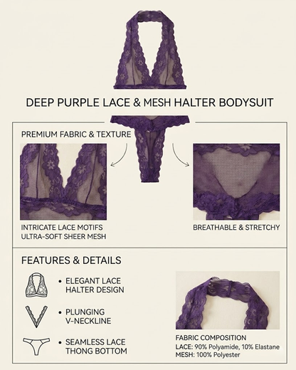 Plus Size Sexy Lace Sheer Halter Lingerie Bodysuit