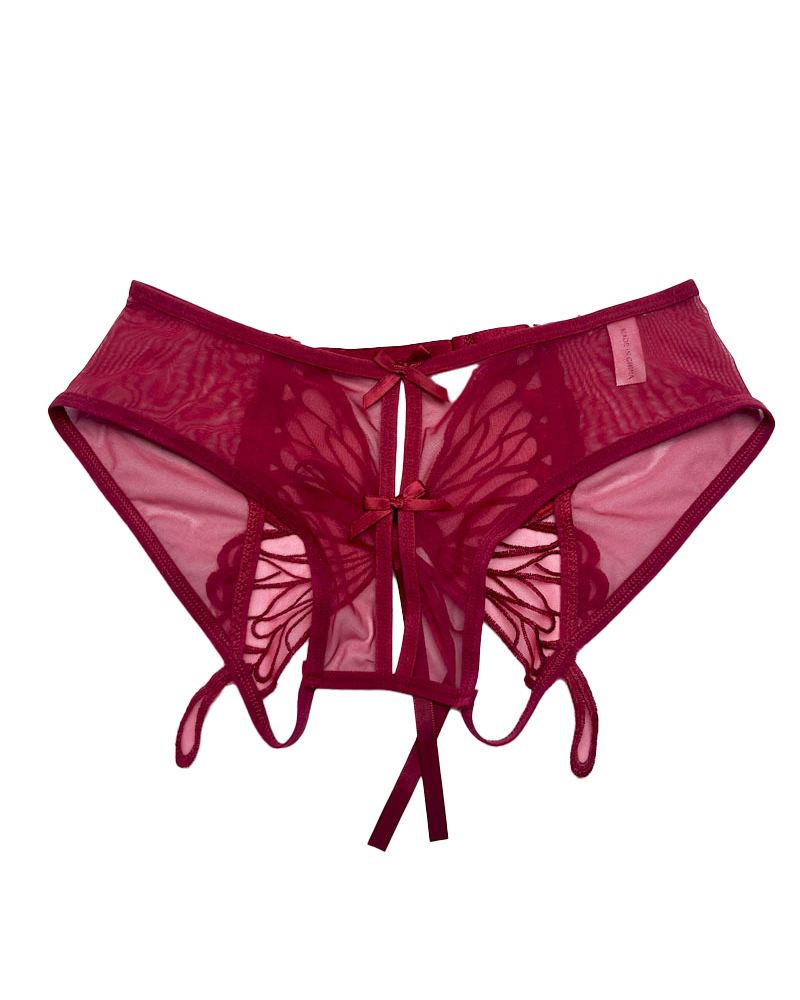 Low-Waist Butterfly Bow Lace Mesh Thong Panty
