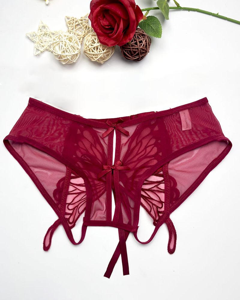 Low-Waist Butterfly Bow Lace Mesh Thong Panty