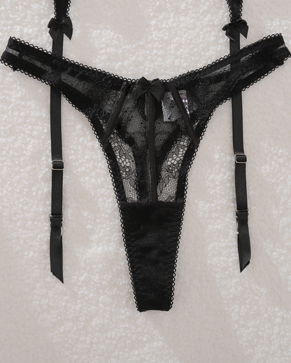 Sheer Eyelash Lace Trim Boned Sexy Lingerie Set