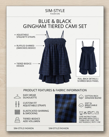 Breathable Plaid Cotton Linen Camisole Shorts Pajama Set
