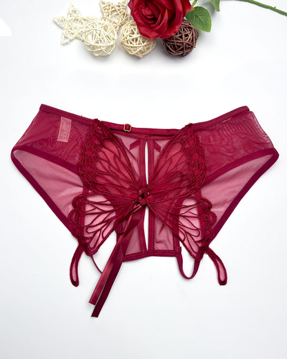 Low-Waist Butterfly Bow Lace Mesh Thong Panty