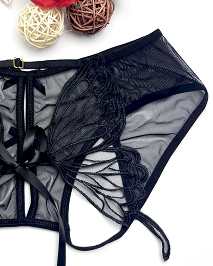 Low-Waist Butterfly Bow Lace Mesh Thong Panty