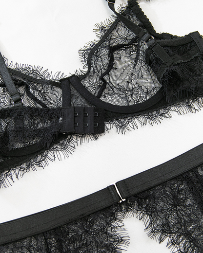 Sexy Eyelash Lace Cutout Lingerie Set