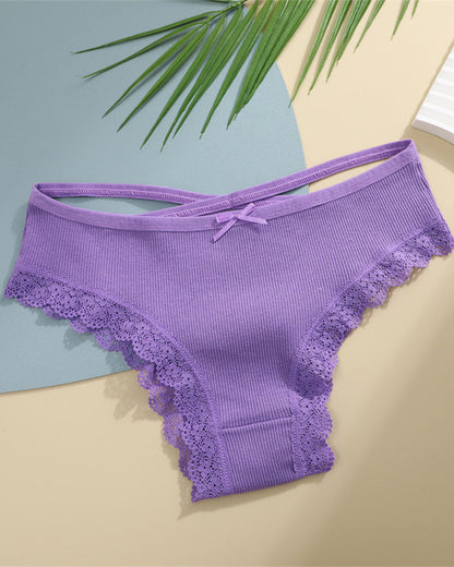 Women's Underwear Threaded Cotton Underwear Cute Bow Low Waist Bikini Lace Panties For Women