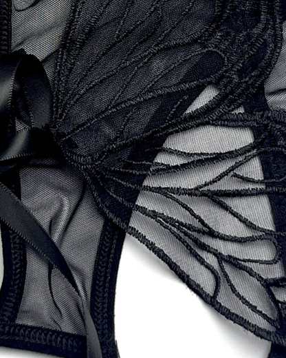 Low-Waist Butterfly Bow Lace Mesh Thong Panty