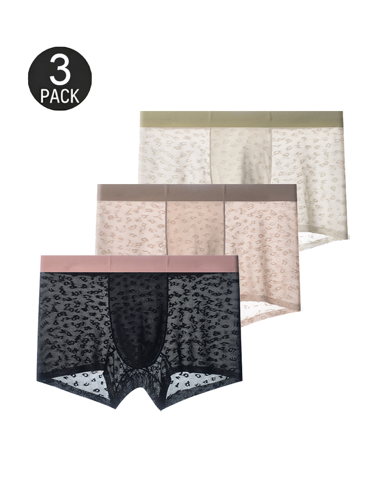 Men’s Seamless Leopard Print Ice Silk Boxer Briefs