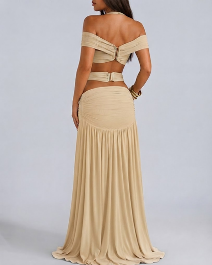 Sexy Halter Crop Top & Bodycon Maxi Skirt Set