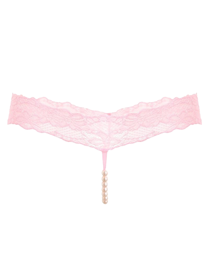 Pearl Decor See-Through Lace Thong