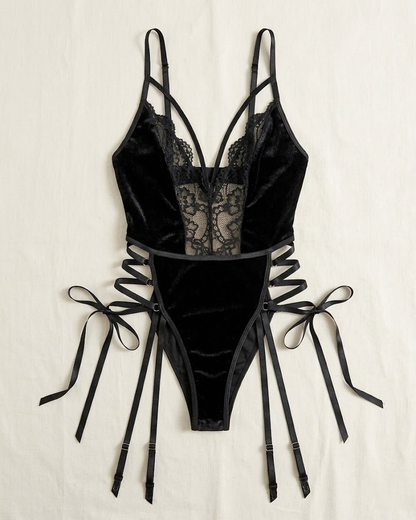 Sexy Deep V Lace Open-Crotch Bodysuit