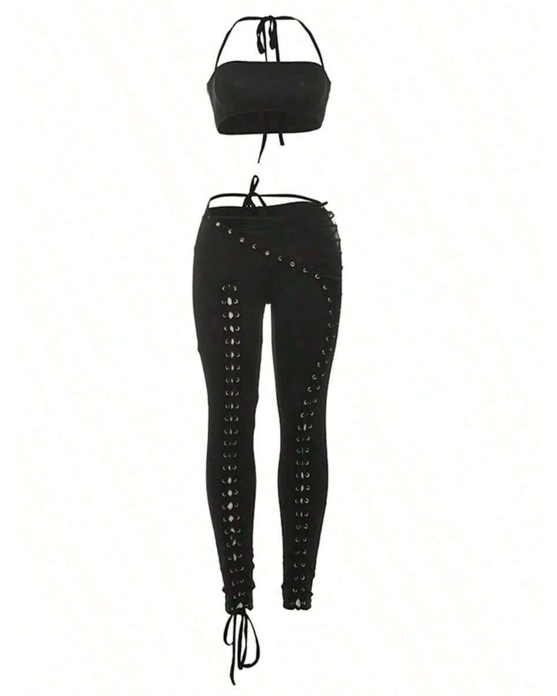 Sexy Tie-Up Tank Top & Lace-Up Pants Two-Piece Set