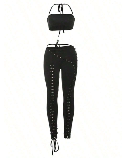Sexy Tie-Up Tank Top & Lace-Up Pants Two-Piece Set